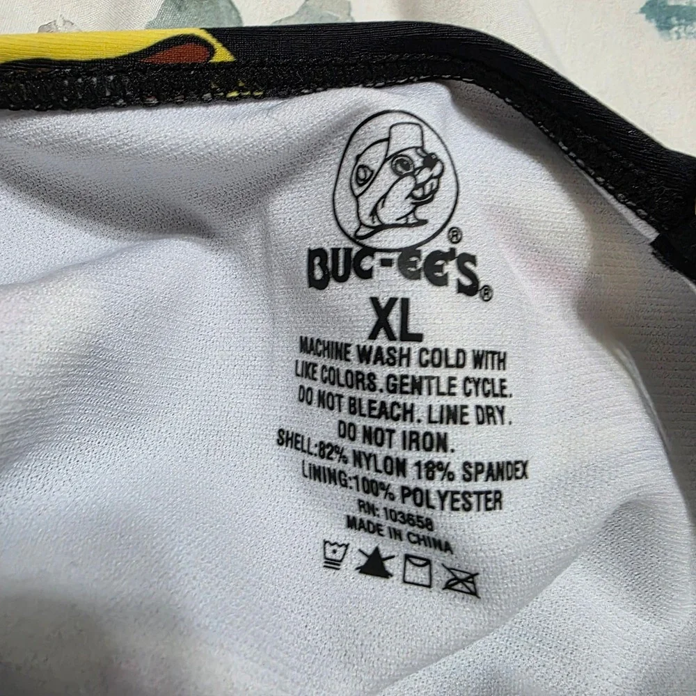 Buc-ee's Women XL One Piece Swimsuit Black Logo Print Ruched Side Texas Novelty